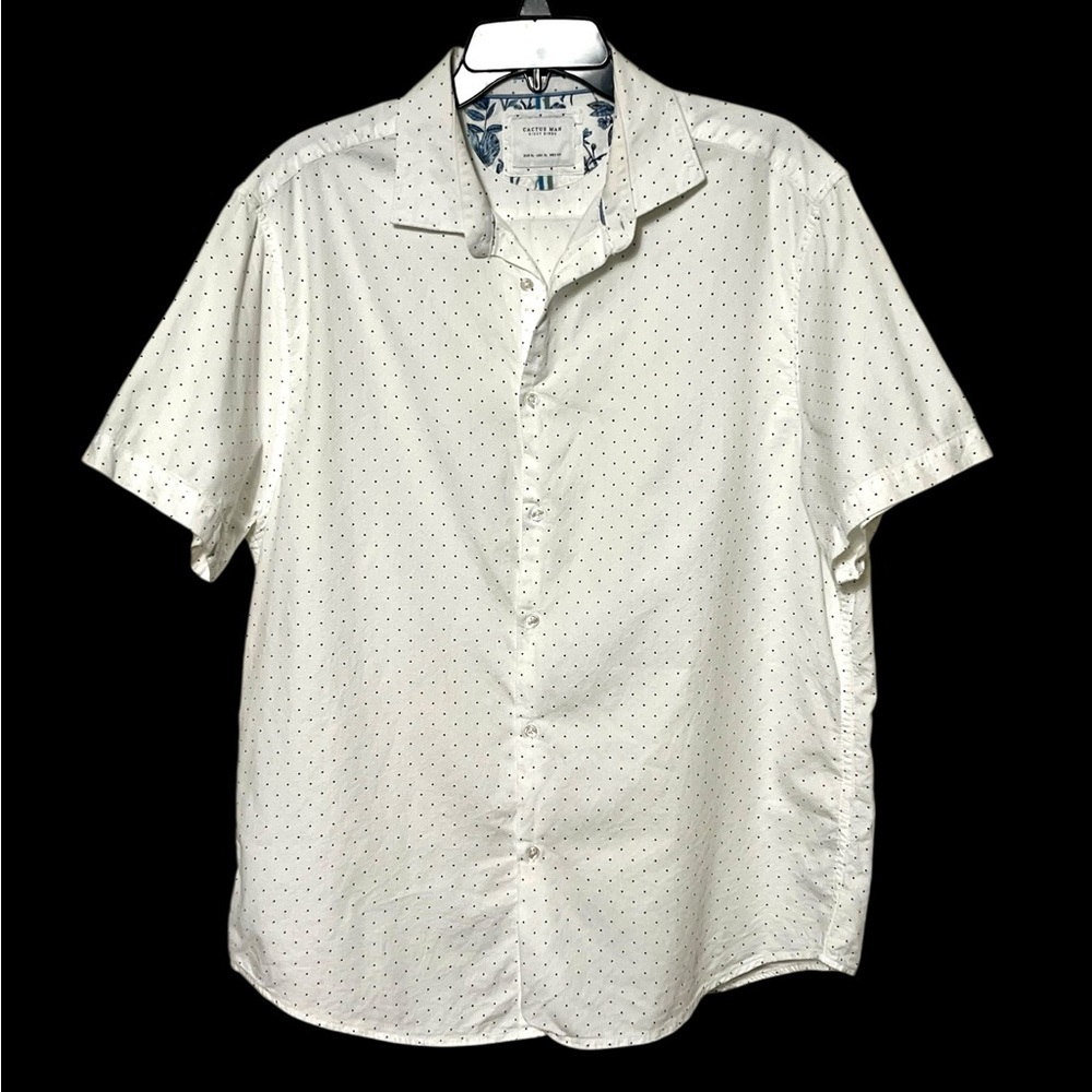 Cactus Man Ricky Singh Men's Black & White Polka Dot Button Down Shirt Size XL